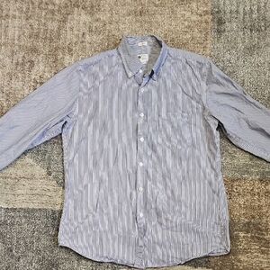 J. Crew Men's Classic Blue and White Striped Shirt